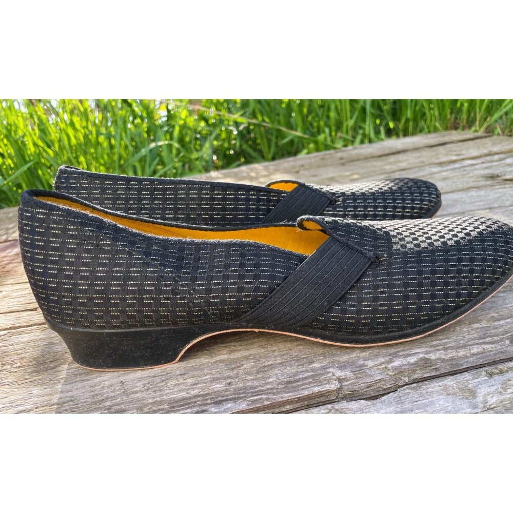 Vintage 1960s Glam Heeled Womens Slipper Black Gold Wellco Sz 11 NOS Wellco - Picture 4 of 15